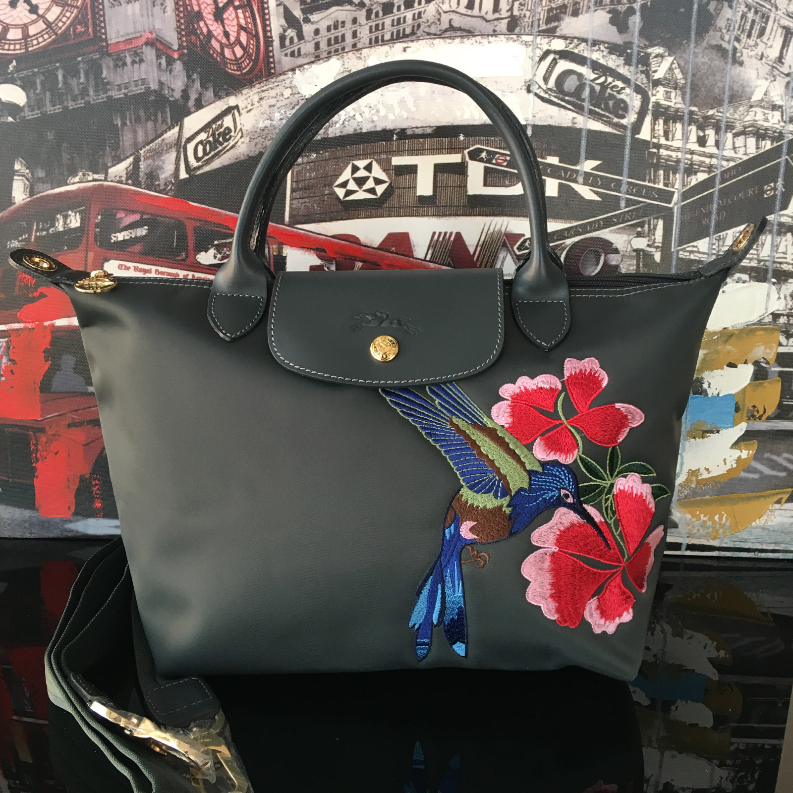 Longchamp Sac dition limit e Small Bird Flowers Vert Kaki